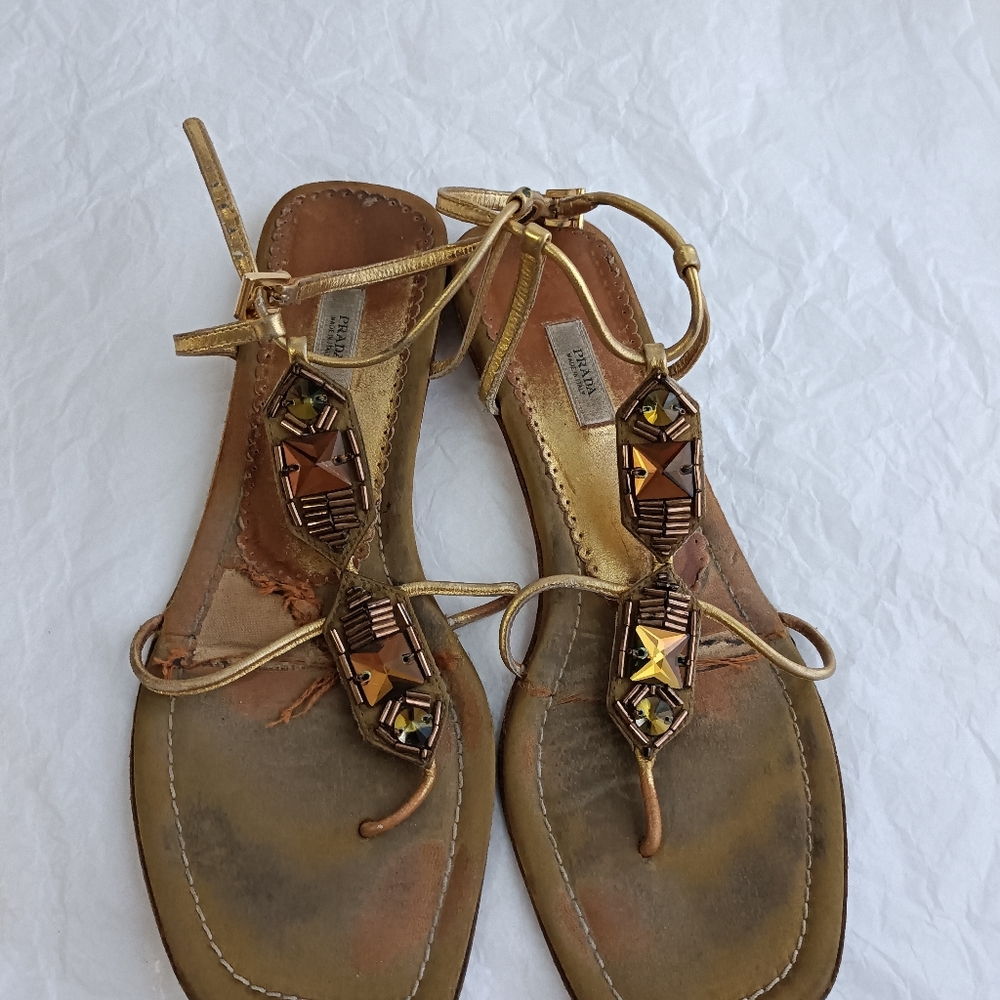 Prada metallic jeweled sandals size 38 Fair condition